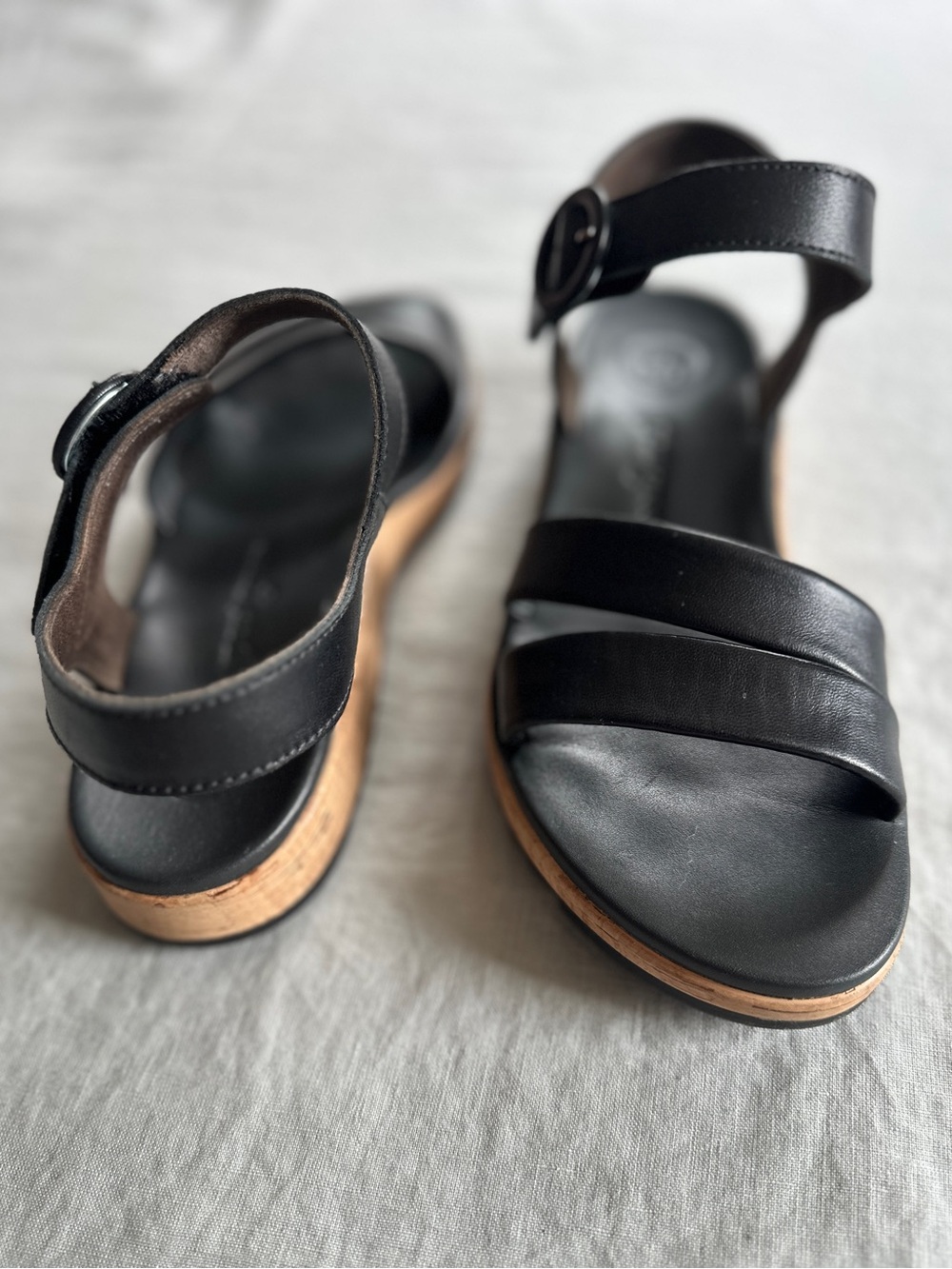 Paul Green Teegan Black Leather Cork Platform Sandals NWOB Size US 7.5 / AT 5 - Picture 2 of 14